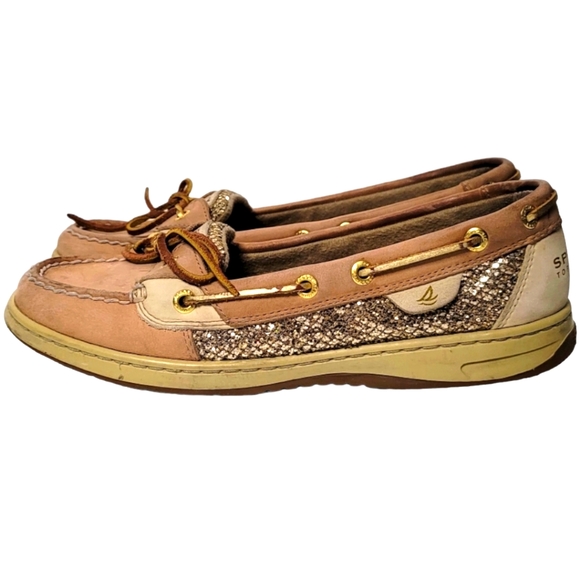 Women's SPERRY Angelfish Signature Gold Glitter Suede Loafers Flats Slip-on - Picture 4 of 5